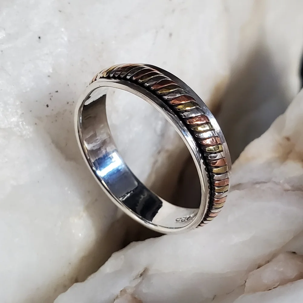 Unique Men's Jewelry Solid Sterling 925 Silver 14K Gold Ring Gift For Man